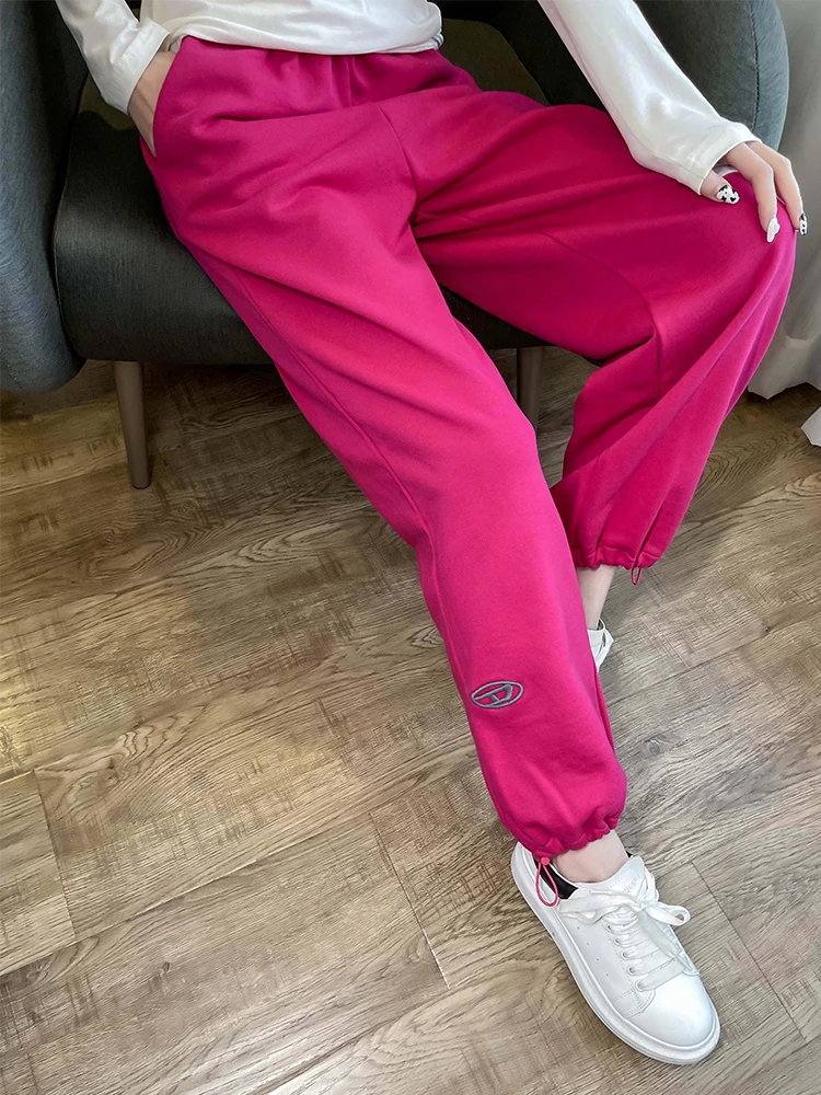 

Loose Straight Leg Casual Pants Women's High Waist Cotton Trousers Autumn Winter Faion Brand Spor Cuffed Harlan Pants