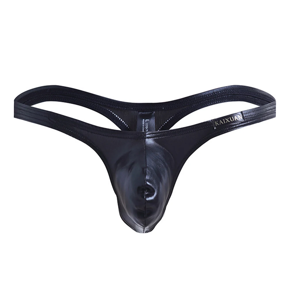 

Men Wet Look Shiny Leather Underwear T-back G-string Duck Underwear Buttocks Hollow Thong Male Convex Pouch Underpants