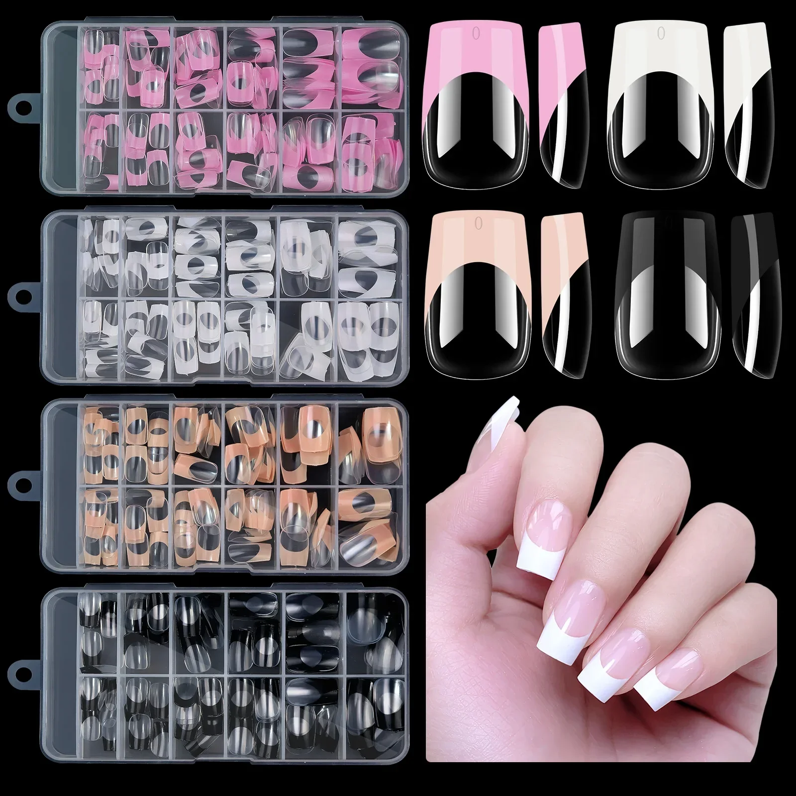 

120pcs/box Acrylic French False Nails Medium Length Square Armor Full Cover Nail Tips Can Be Removable Mixed Size Press On Nails