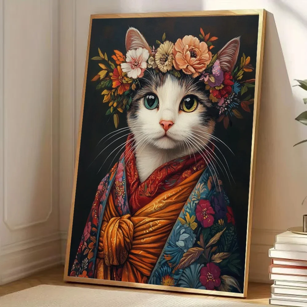 Multiple sizes 1pc frameless Canvas Painting,Animal with Japanese Kimono Art Poster Canvas Painting Cat Wolf Bear Giraffe Duck P