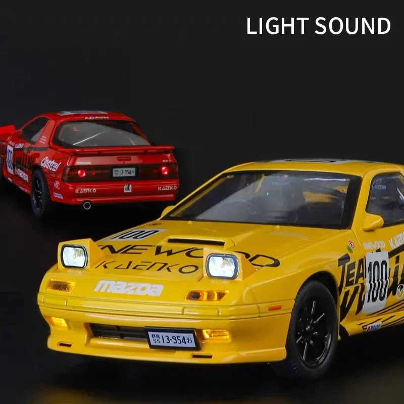 Model with Sound and Light, Pull Back Action, Racing Vehicle Toy for Boys JDM RX7 1:24 Modified Alloy Diecast Car