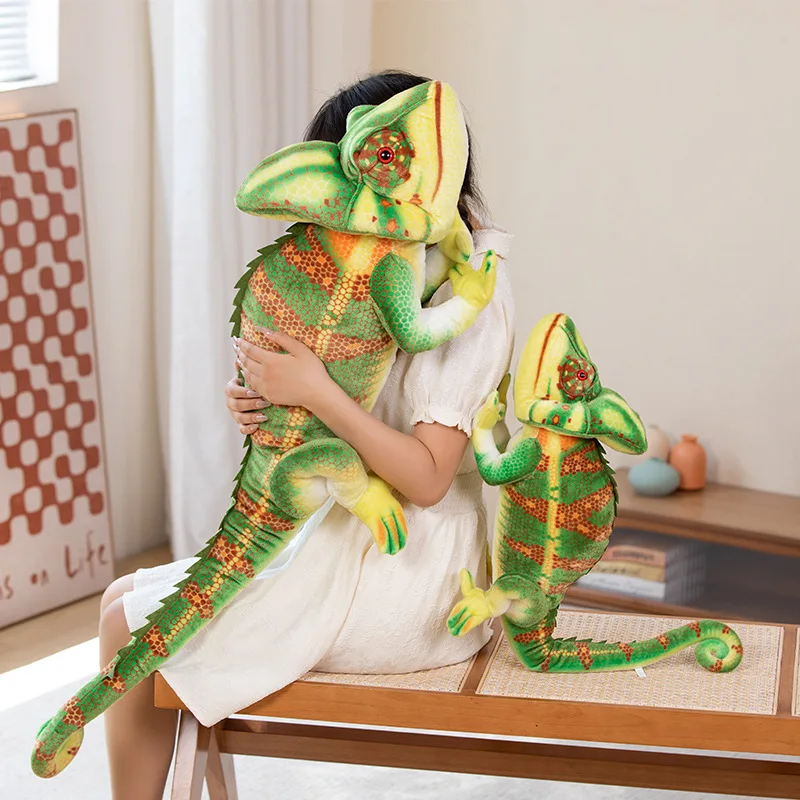 80/110CM Simulation Chameleon Plush Toys Stuffed Soft Animal Pillow Realistic Chameleon Dolls Creative Birthday Xmas Gif