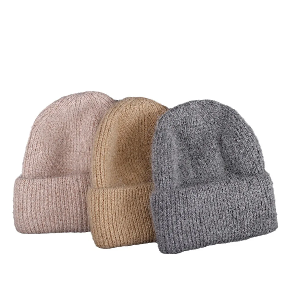 Winter Warm Angora Beanie Hat for Women Girls Rabbit Fur Fluffy Knitted Caps Earflap Soft Warm SKI Snow Outdoor Skullies