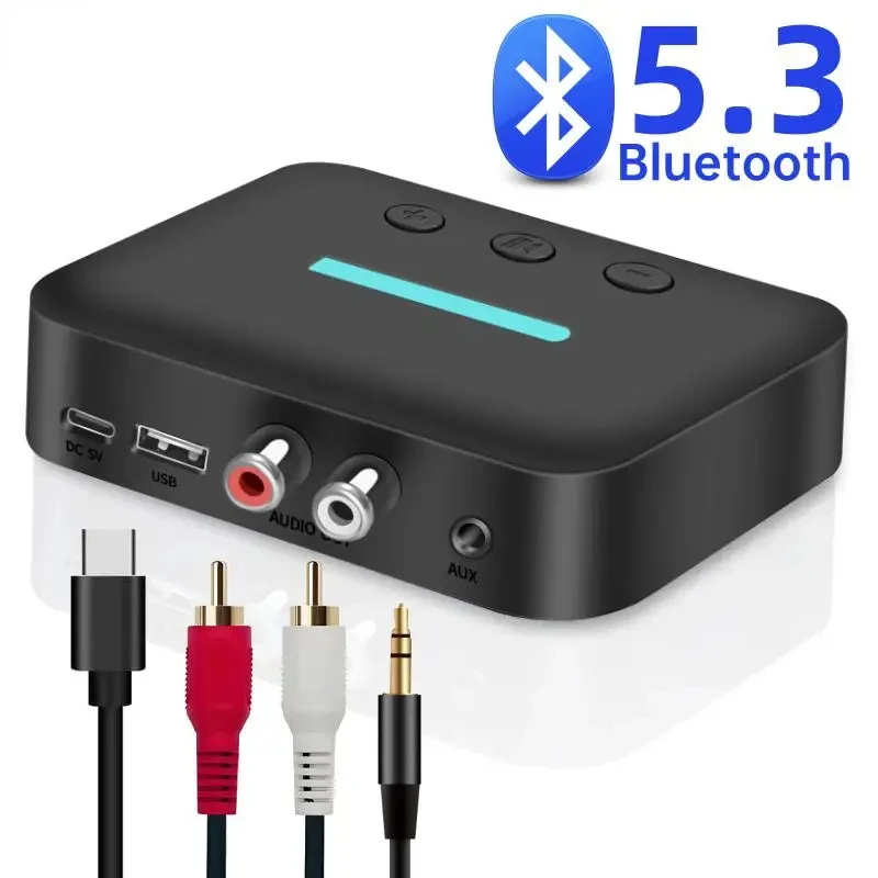 

USB Bluetooth 5.3 Audio Receiver Adapter Wireless Stereo Music 3.5mm AUX R/L RCA Support U-Disk Playback For Desktop Speaker Amp