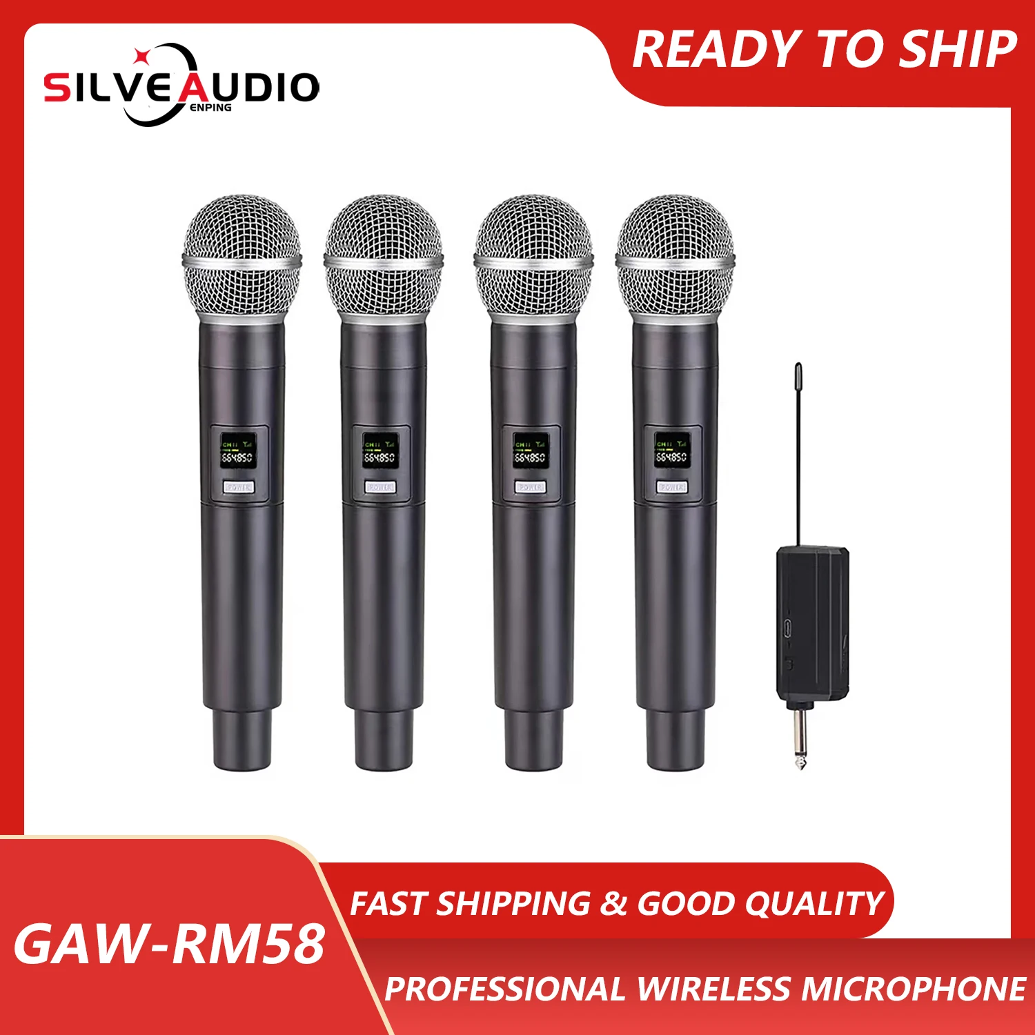 

GAW-RM58 4 Channel Transmitter and Receiver Microphone Karaoke Speaker Performance Outdoor Audio DJ Singing Ktv Conference