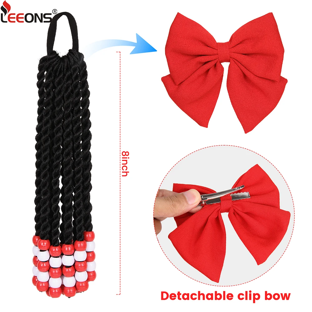 وصلات شعر على شكل ذيل حصان للأطفال مع ضفائر خرز وصلات شعر صناعية للأطفال مع أقواس تصفيفة شعر عصرية للفتيات