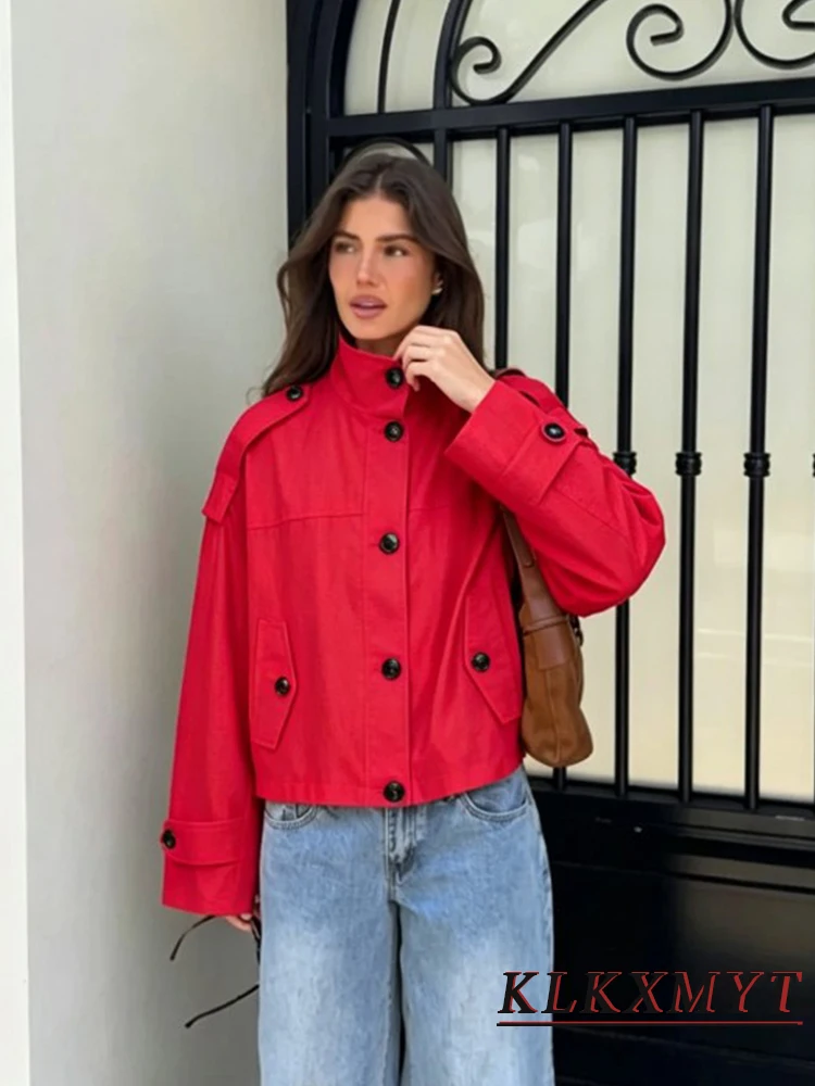 Women Fashion Leisure Elegant Solid Color Single-Breasted Long Sleeve Stand Collar Jacket Spring Autumn New