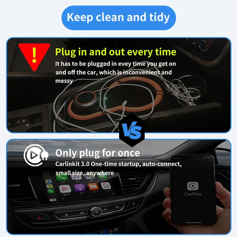 Le plus petit adaptateur Carplay sans fil, lecture et prise sans fil pour iPhone, téléphone Android, Benz, Audi, Kia, Jeep, Volvo, 2 en 1, 2024