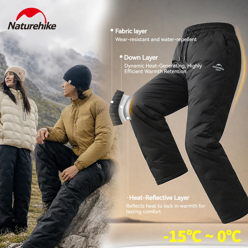 Naturehike Winter Outdoor Windproof Down Pants 750FP White Duck Down Warm-locking Hiking Mountaineering Long Trousers Unisex