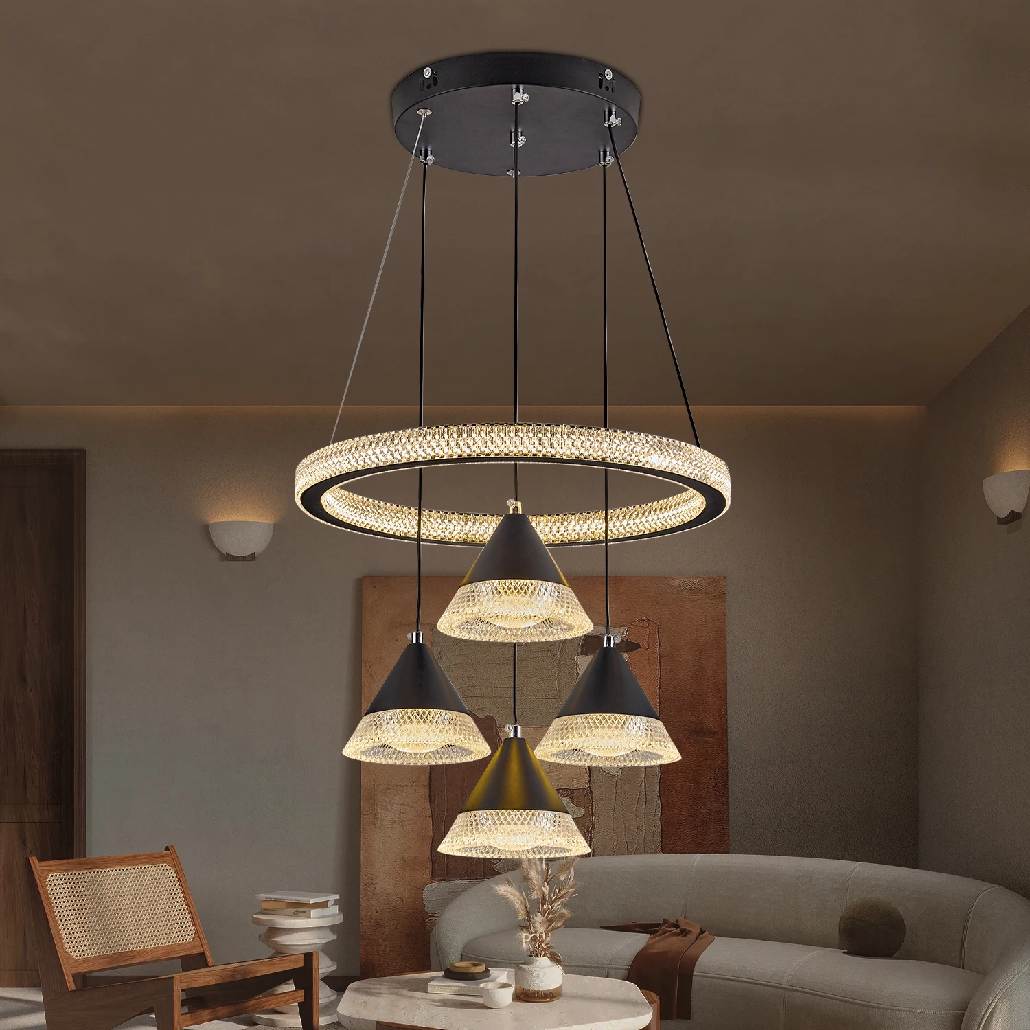 Led ثريا تركب بالسقف غرفة المعيشة غرفة نوم الذهب الأسود ضوء السقف الديكور المنزل الحديثة الفاخرة مصباح معلق تركيبة إضاءة #1