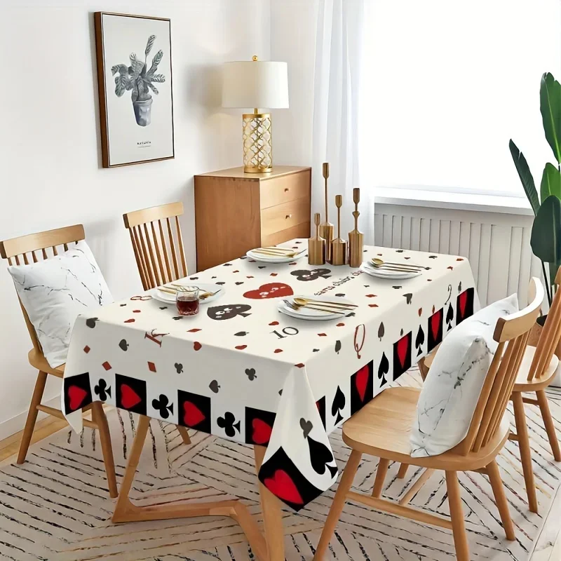 Polyester tablecloth, with poker card theme, symmetrical pattern, woven table cover, coffee table and dining table corner.xzj