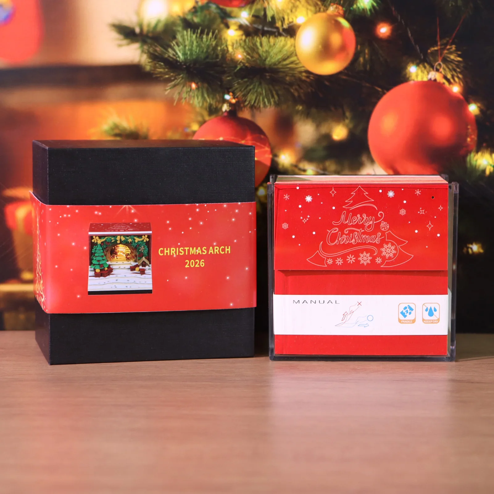 ปฏิทินชิ้นส่วนเวลา XMAS Arch 3d Desk ปฏิทินพร้อมไฟ LED มือฉีกขาดแผ่นบันทึกบันทึกบ้านขนาดเล็กเดสก์ท็อปตกแต่งคริสต์มาสของขวัญของขวัญ