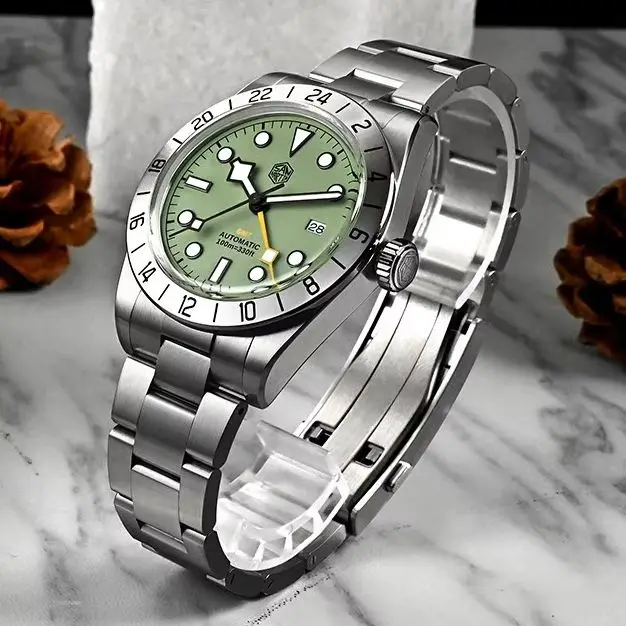 San Martin Men Automatic Watch 38mm GMT Mechanical Wristwatch Dive 10Bar Waterproof Luminous Sapphire Mirror Hangzhou 6460