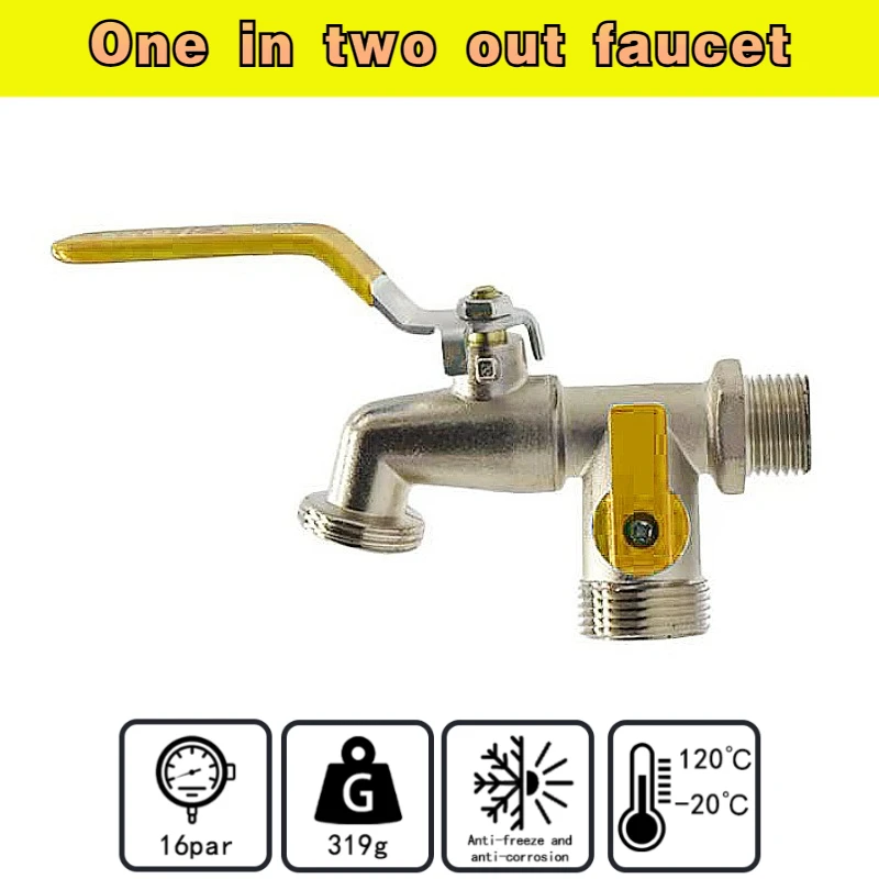 Double Tap 3/4 Inch and 1 * 3/4 Inch Outlet w/ Thicken Outlet Valve Detachable for yellow Drinking Water Farm with Green Handle