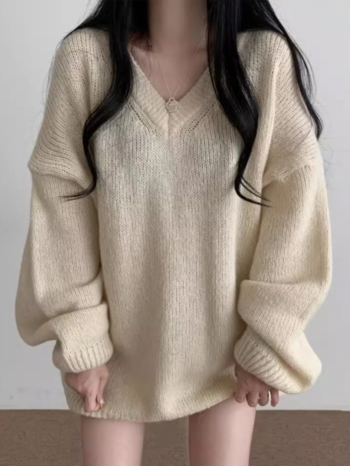 Soft Cozy Knitwear Women's Loose Style Autumn Winter New Fashion V-Neck Long Sleeve Sweater Korean Commute Style Outerwear