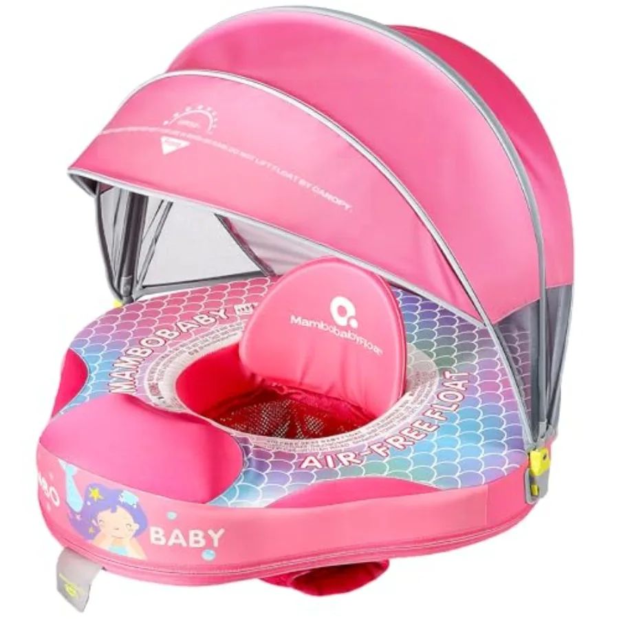 

Mambobaby Baby Pool Float with Canopy, Non-Inflatable Infant Swim Float with Safe Seat and Tail Support for 3-24 Months, UPF 50