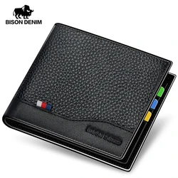 BISONDENIM Genuine Leather Men Wallets Coin Pocket Card Holder Male Purse Fashion Wallets High Quality Gift for Husband Father