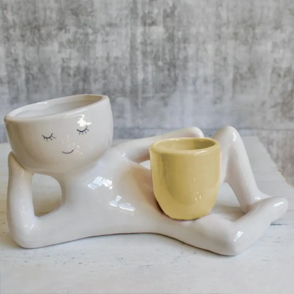Creative Flower Pot Decorative Resin Succulent Plant Pot Whimsical Lying Down Figure Succulent Planters For Indoor Garden Decor