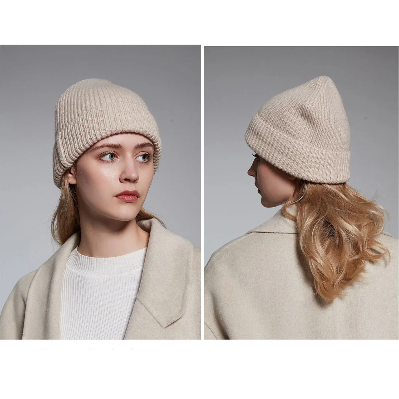 Knitted Pure Wool Beanies Winter Warm Unisex Hat Minimalist Fashion Neutral Colors