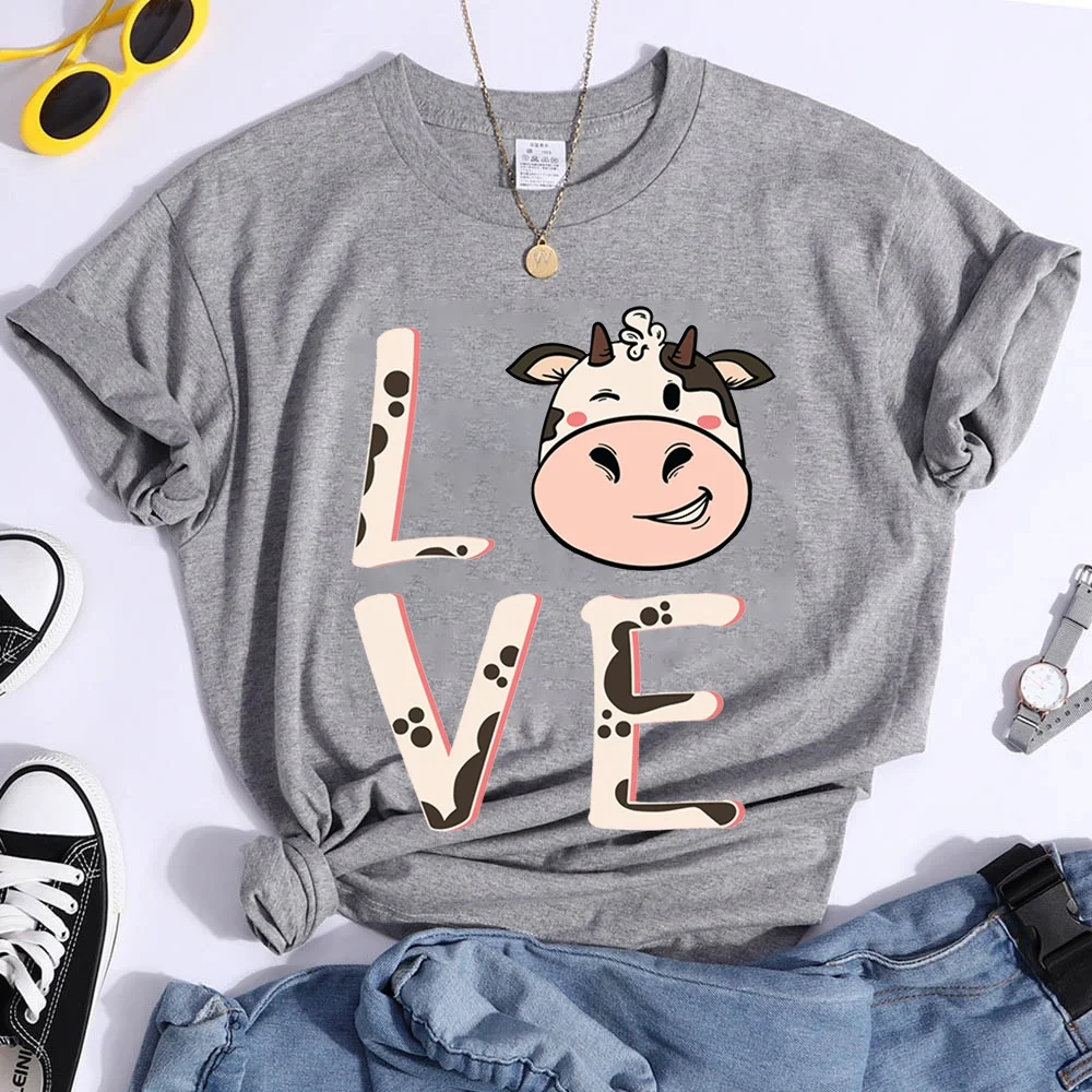 Cool Love Cows Graphic Printed T Shirt Women Fashion Personality Short Sleeve Casual Streetwear Round Neck Shirt Tee