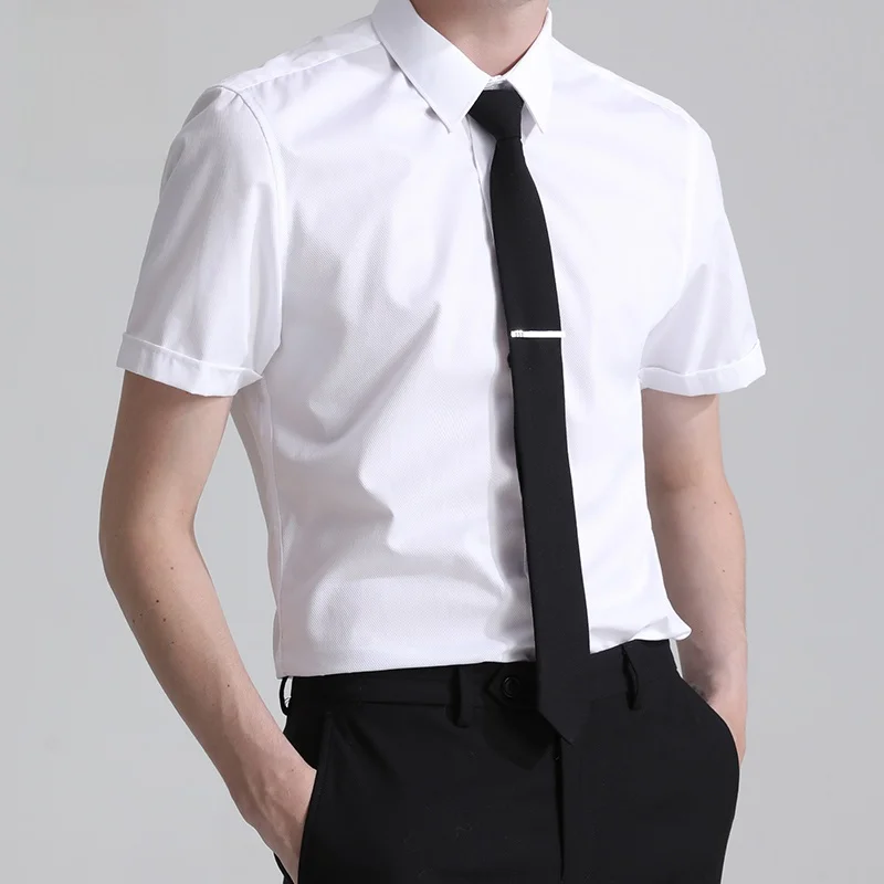 Lormen Men's Business Shirt Long Sleeve Fleece Lined Anti Wrinkle Iron Free Spring Workwear White Color Slim Fit Style