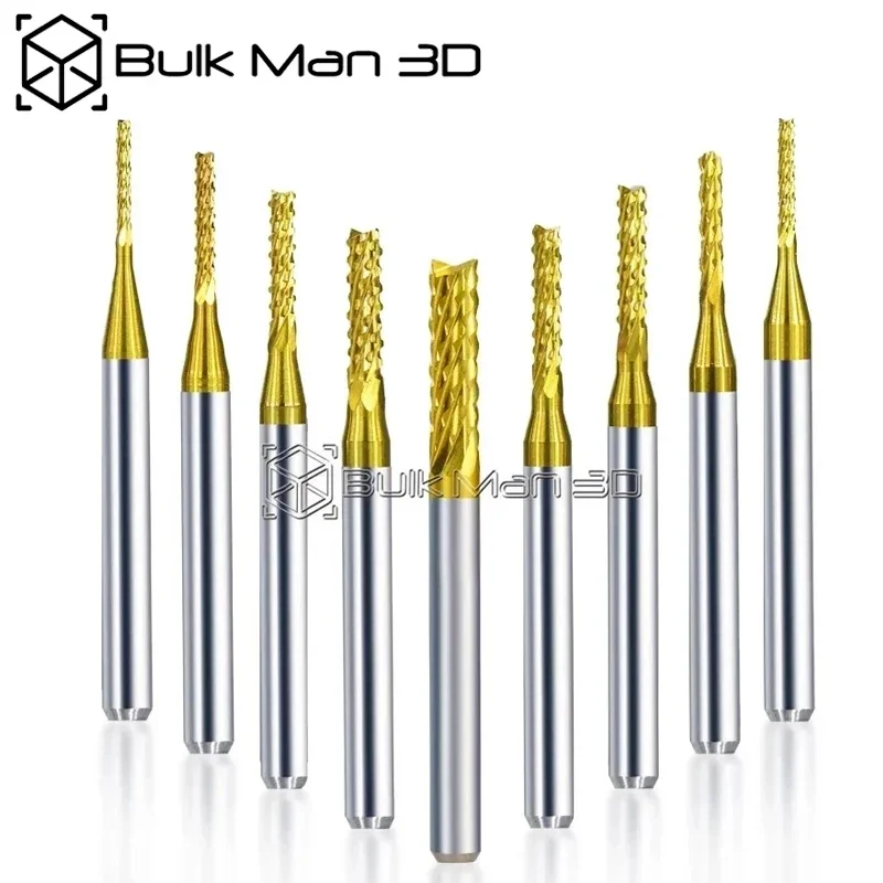 10Pcs PCB Carbide Milling Cutter 0.5mm-3.175mm Titanium Coated End Mill CNC Router Bit Straight Shank Milling Woodworking Tool