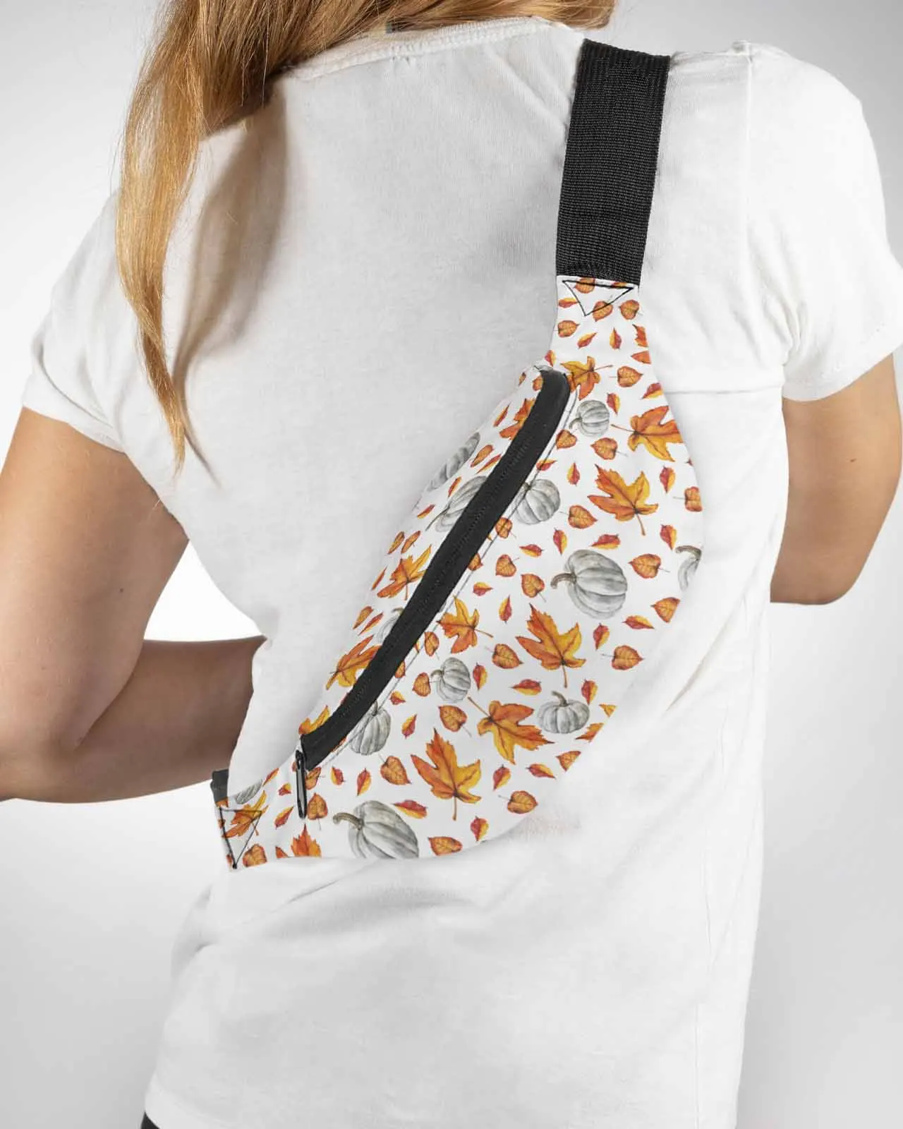 Riñonera impermeable con estampado de hojas de acuarela, bolso de cintura con diseño de calabaza, ideal para Otoño y acción de gracias