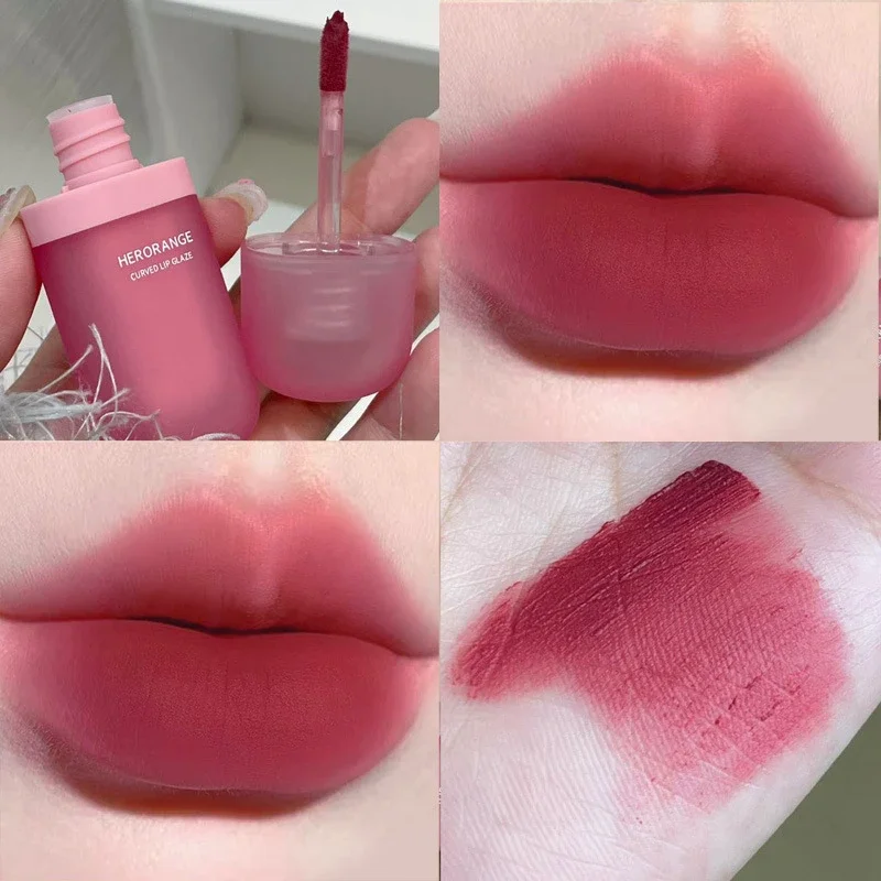 Brillo de labios de terciopelo mate, lápiz labial líquido resistente al agua, taza antiadherente, tinte de labios, maquillaje de barro, Cosméticos de esmalte de labios de melocotón rosa