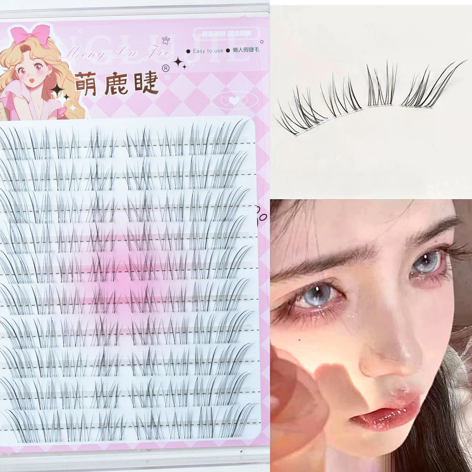 Fox-Eye Fairy Falsche Wimpern, 10 Reihen, koreanische natürliche weiche individuelle Cluster-Wimpern, dramatisches Volumen, Wimpernverlängerungen, Make-up