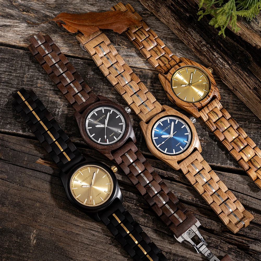 Bobo-男性用ウォールナットウッドウォッチ,日本のクォーツムーブメント,発光ディスプレイ,バタフライバックル,ストラップ調整ツール,直接配達