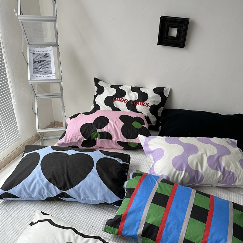 Nordic Style Cotton Pillowcase Colorful Vertical Striped Envelope Closure Pillow Cover Soft Breathable Bedding Decorative