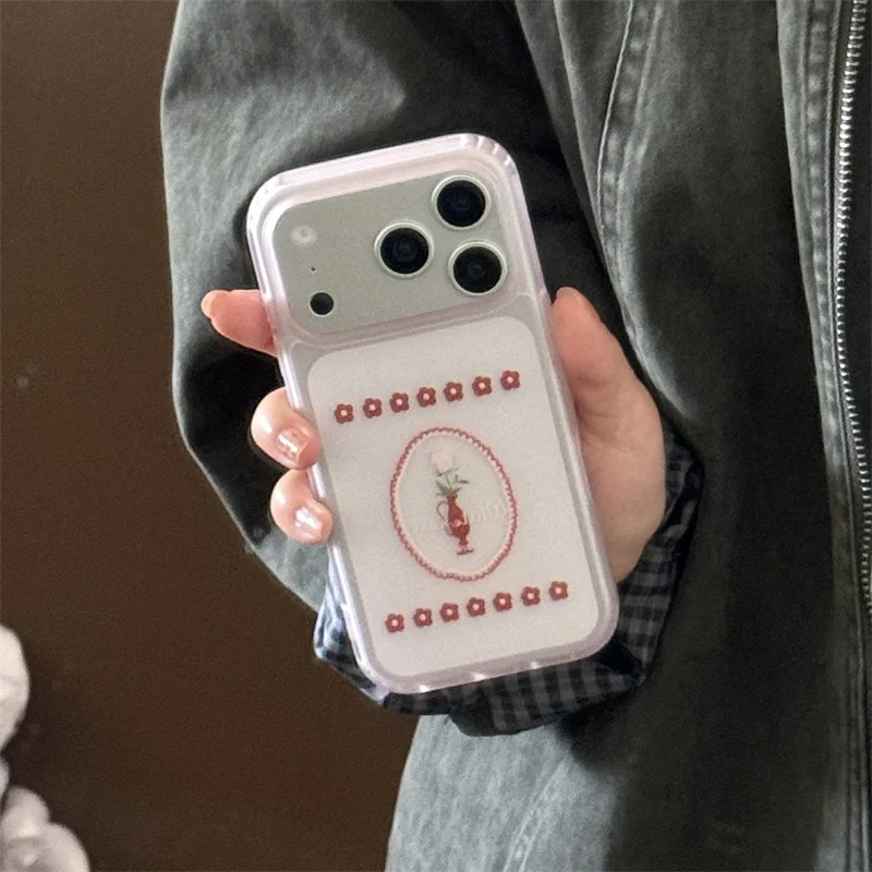 

Simple Cute Small Red Flower Phone Case For iPhone 17 Pro 16 15 14 Pro Max Back Cover Shockproof Protective Cases Lovely Covers