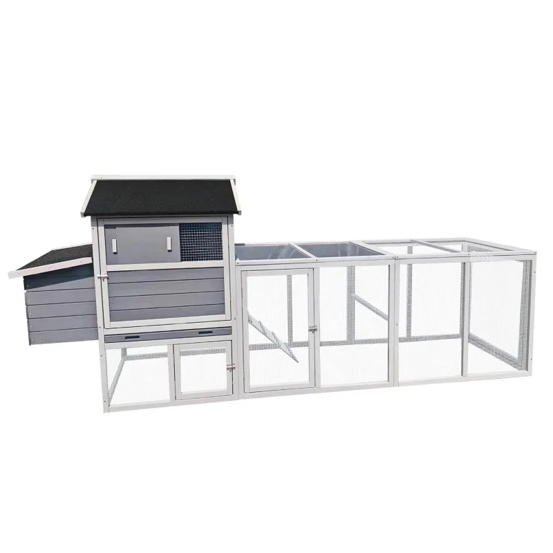Large Main House, Gray Wooden Chicken Coop, Large Outdoor Hen House with Run and Nesting Box Poultry Cage and Pet Supplies
