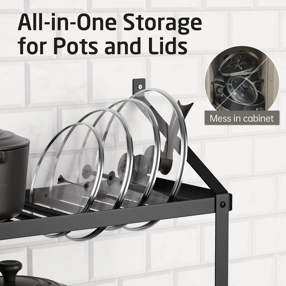 34 Wall-Mounted Pot Rack with 20 Hooks, High-Capacity for Pots and Pans, Matte Black, Easy Install