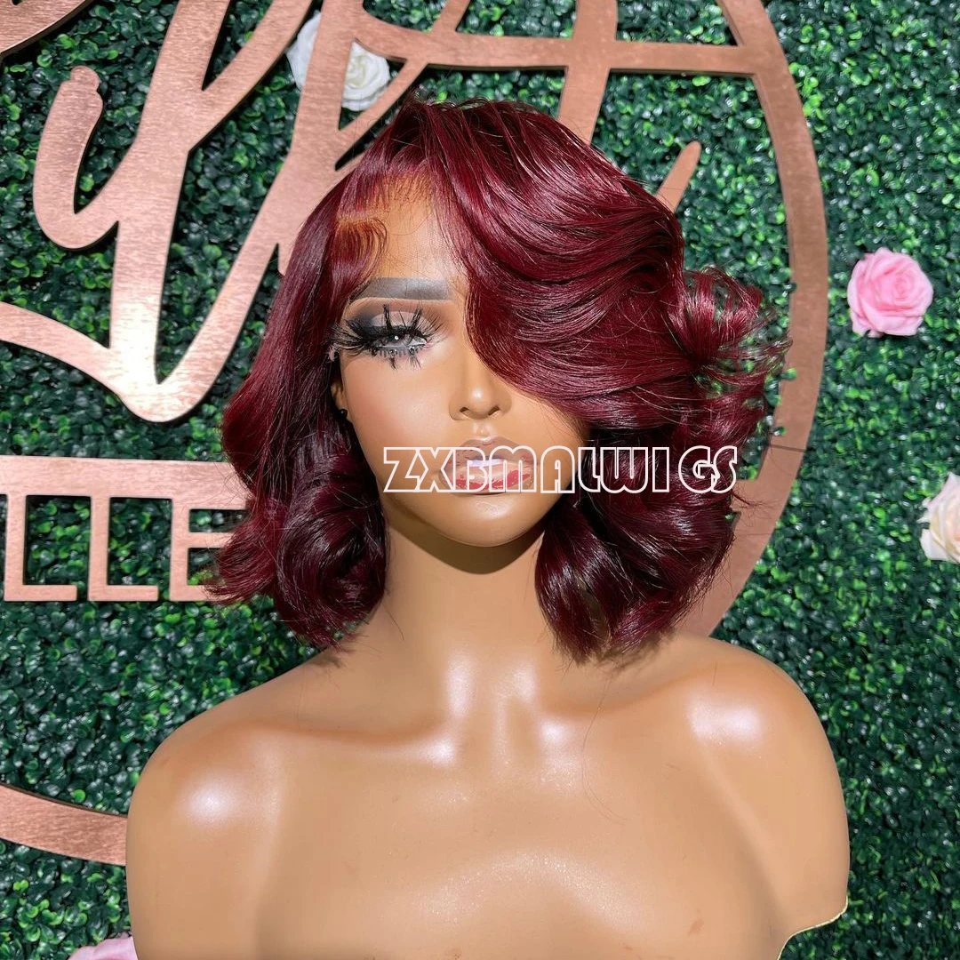 Synthetic Hair Lace Front Wig Short Bob Loose Wave Burgundy Blonde Wigs for Women Heat Resistant Fiber Hair Glueless Lace Wigs