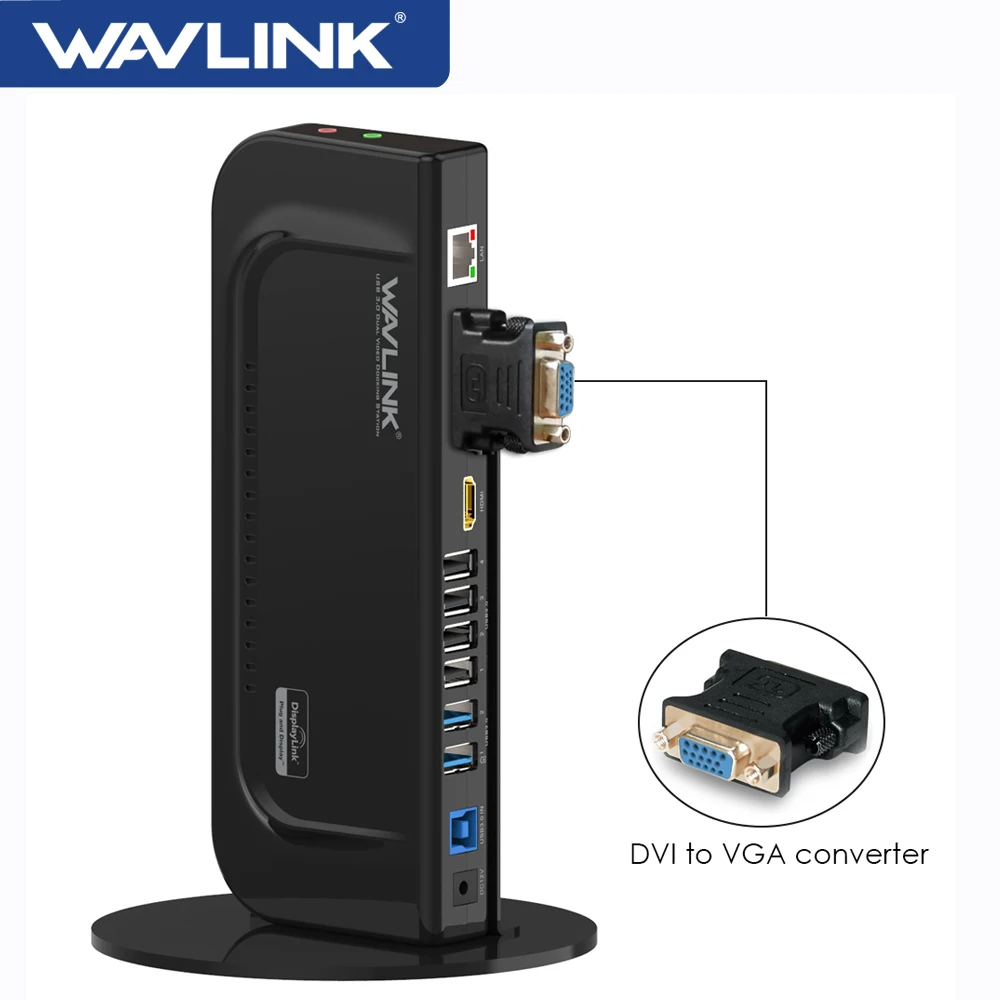 

Wavlink USB 3.0 Universal Dual Display Docking Station Gigabit Ethernet With HDMI/DVI/VGA Audio Output/Input For Laptop/PC/Mac