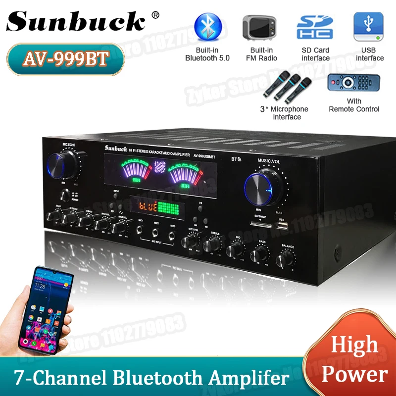 SUNBUCK 999BT Bluetooth HiFi Sound Amplifier Dual Dynamic Screen Subwoofer High-power Amplifier S For Home Cinema System Karaoke