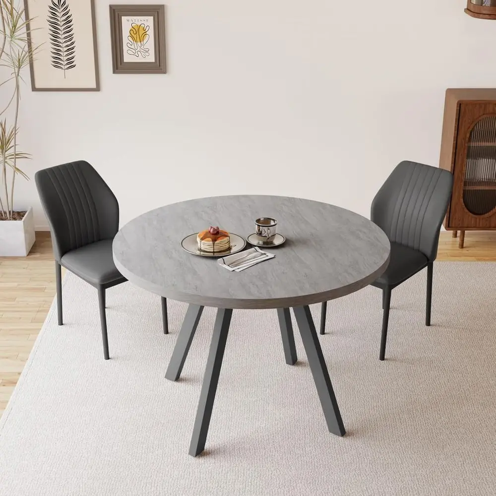 34.6 Inch Round Dining Table Set with Chairs or 2-Piece Compact Casual Coffee Table Set, Grey Table & 2 Black Chairs