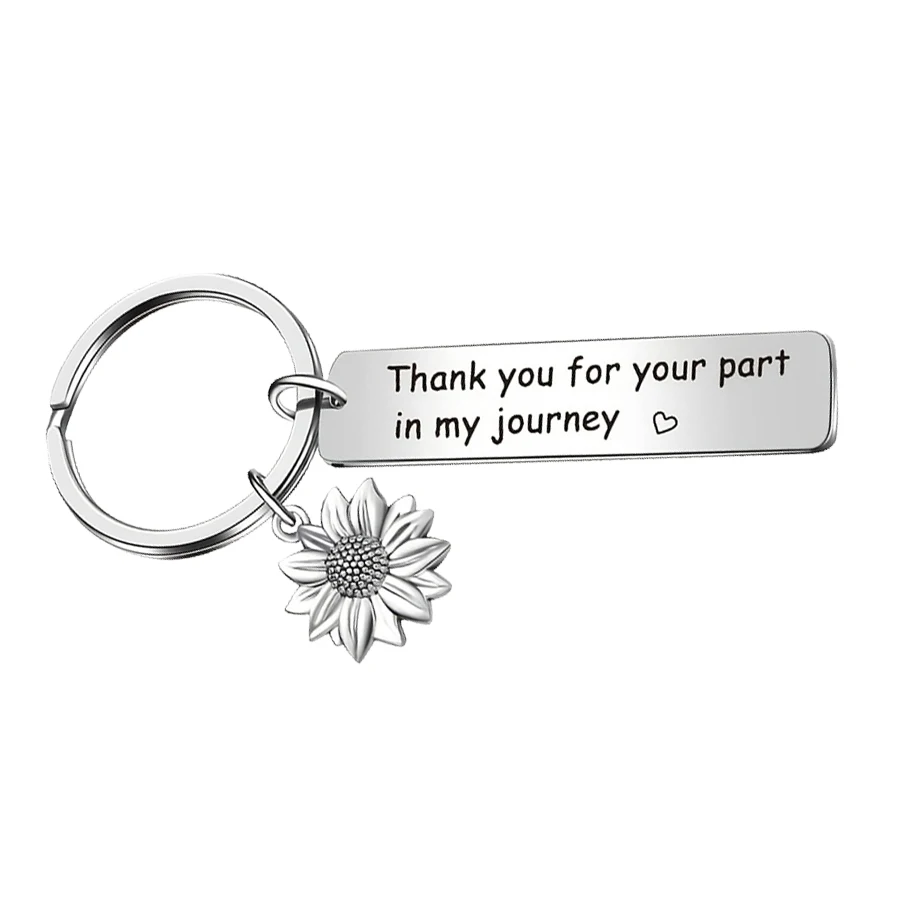 شعار المرأة شكرًا لك سلسلة مفاتيح من الفولاذ المقاوم للصدأ ساحرة عباد الشمس للمعلم bestie أفضل صديق مدرب زميل هدية التخرج