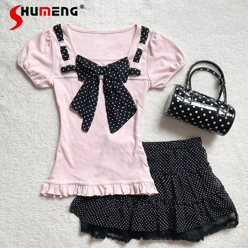 

Original Cute Girls Pink T-Shirt Summer New Clothing Women's Slim Sweet Bow Short Sleeve Tops Female Casual T-Shirt Tees 2026