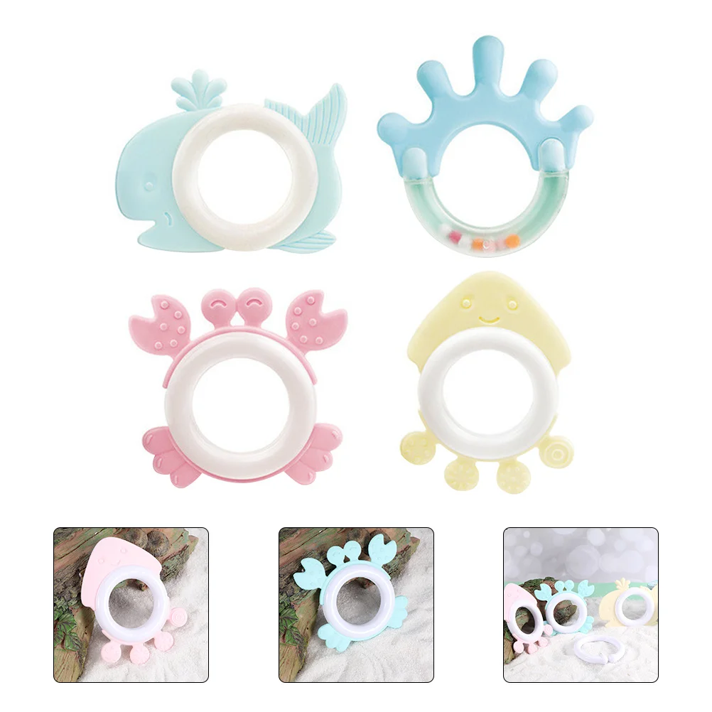 

4Pcs Baby Molar Teethers High-Grade Plastic Safe Durable Infant Chewing Rattle Ring Teether Visual Tactile Stimulation Fine