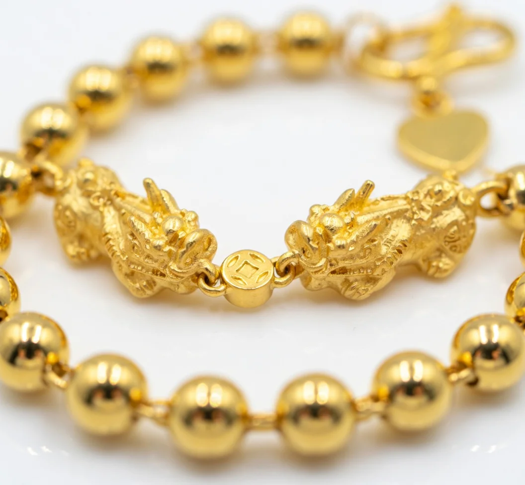 

Роскошный браслет из 24-каратного золота 9999 пробы с двойным Пи Сю для мужчин и женщин, парный, свадебный подарок, изысканное ювелирное украшение, не тускнеет, модный браслет-талисман