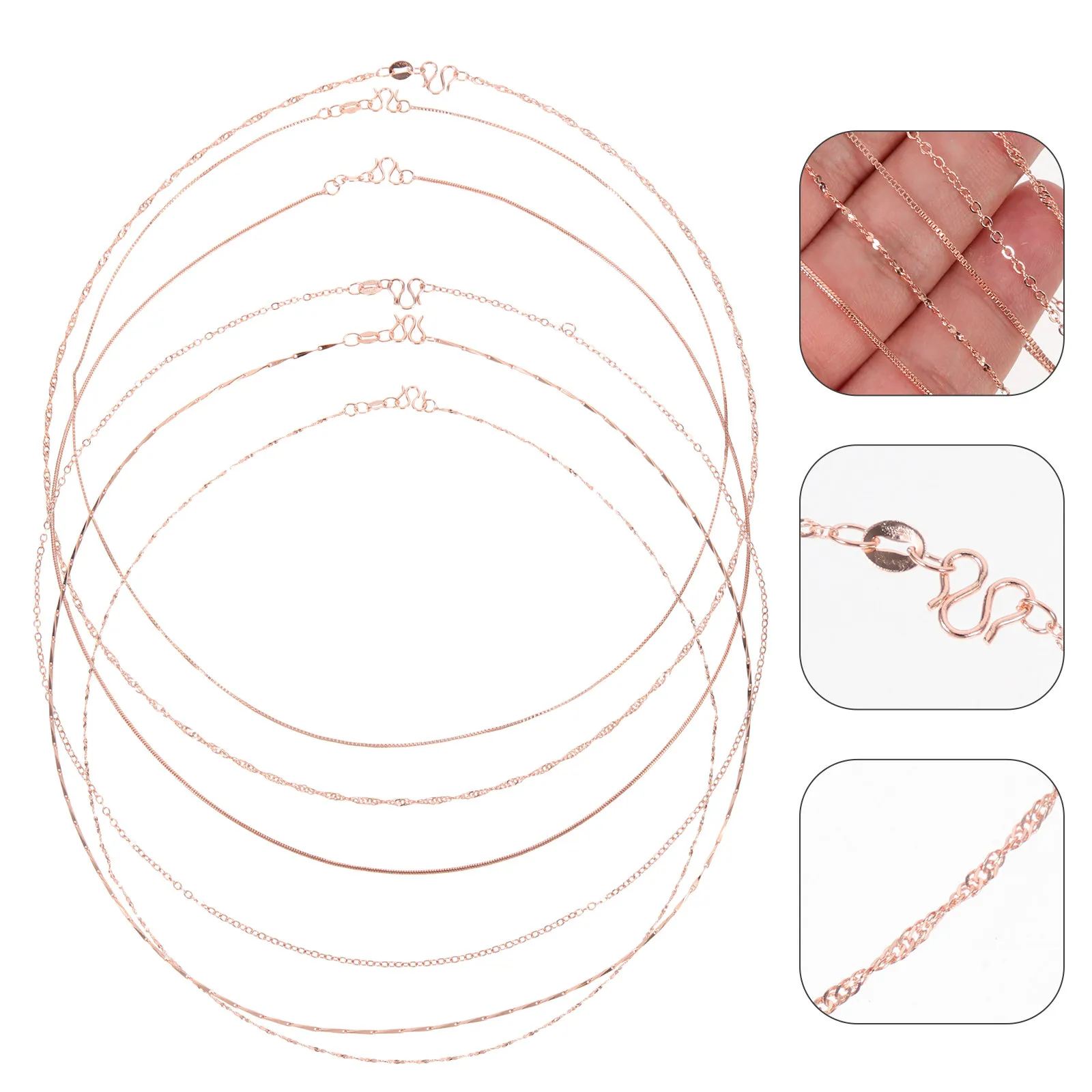 6 piezas de cadenas de collar de oro rosa, varios estilos, cadenas de cobre para hacer joyas DIY, collares delicados de color duradero para mujer