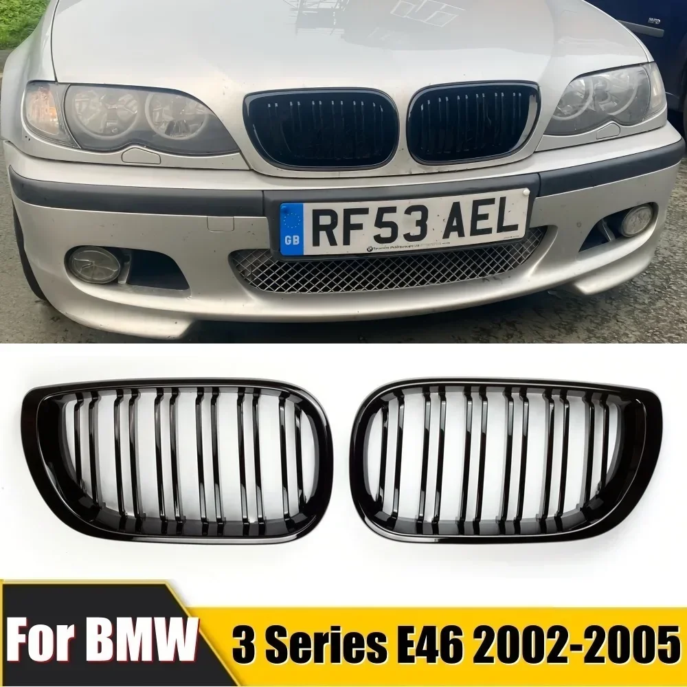 

Car Front Kidney Grill Gloss Black Double Slat Hood Grille Racing Grills for BMW 3 Series E46 4 Door 2002-2005 Car Replacement