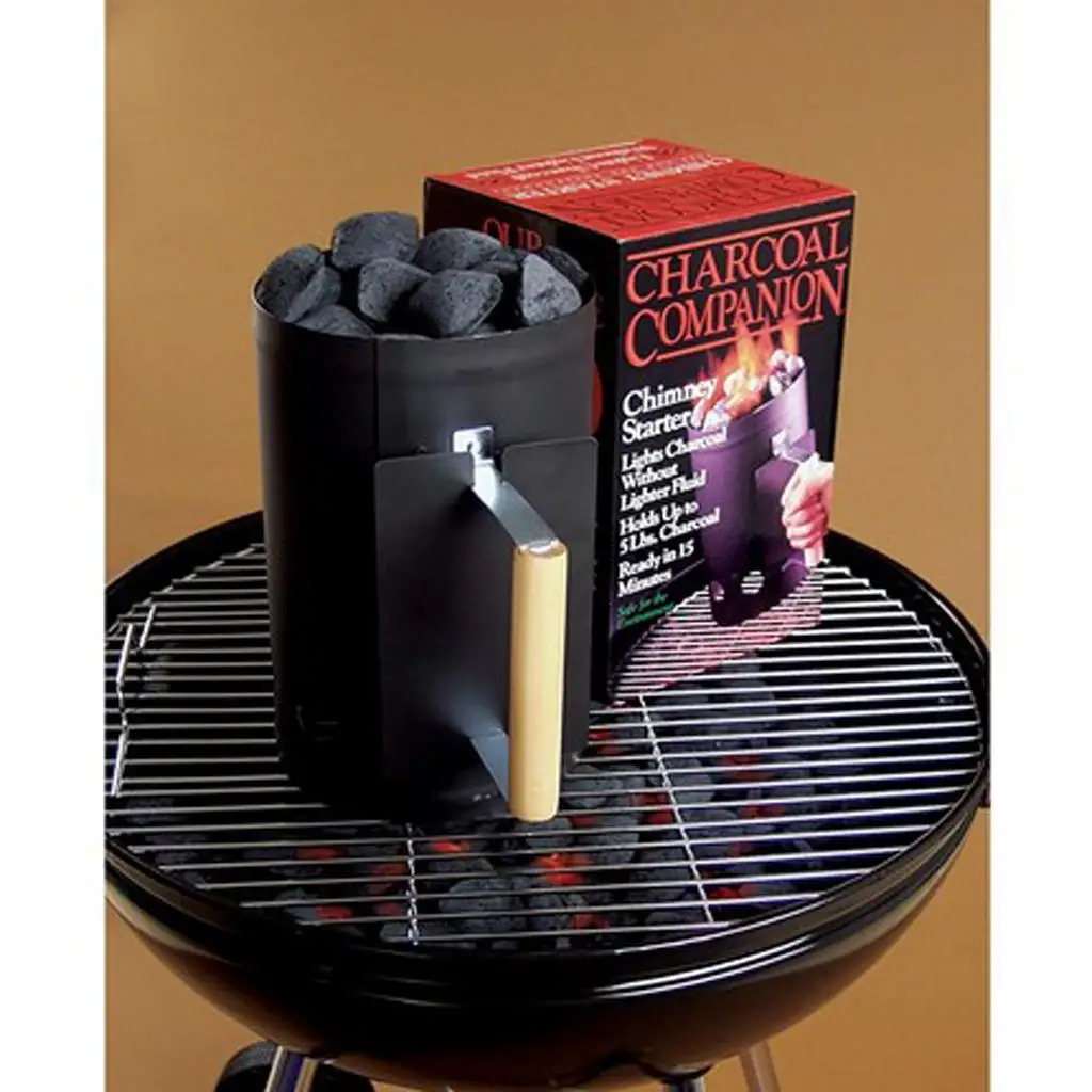Barbecue Chimney Starter Metal Charcoal Quick Starter Wooden Handle Airflow Holes for Backyard Grill Use