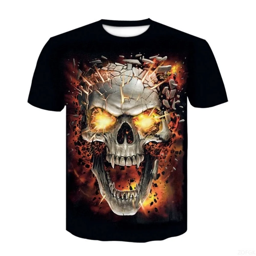 NEW 2026MEN S SPOOKY SKULL HALLOWEEN PRINT BREATHABLE AND COMFORTABLE CREW NECK T SHIRT FOR OUTDOOR PARTIES AND CASUAL WEAR KIDS