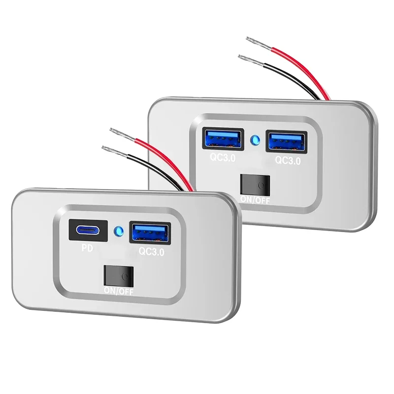

12V RV Dual USB Charger Outlet Panel Wall Mount Power Adapter QC3.0 PD Car Quick Charge Socket for Car Bus Truck Camper Caravan