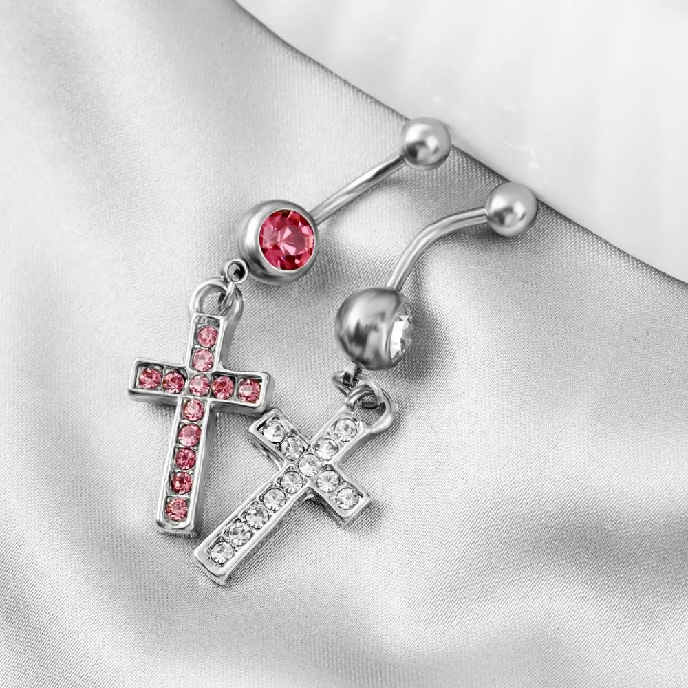 حجر الراين الصليب السرة الدائري الشرير كريستال الصليب البطن خاتم على شكل زر الغضروف الزركون ثقب البطن مجوهرات الطرف الديكور