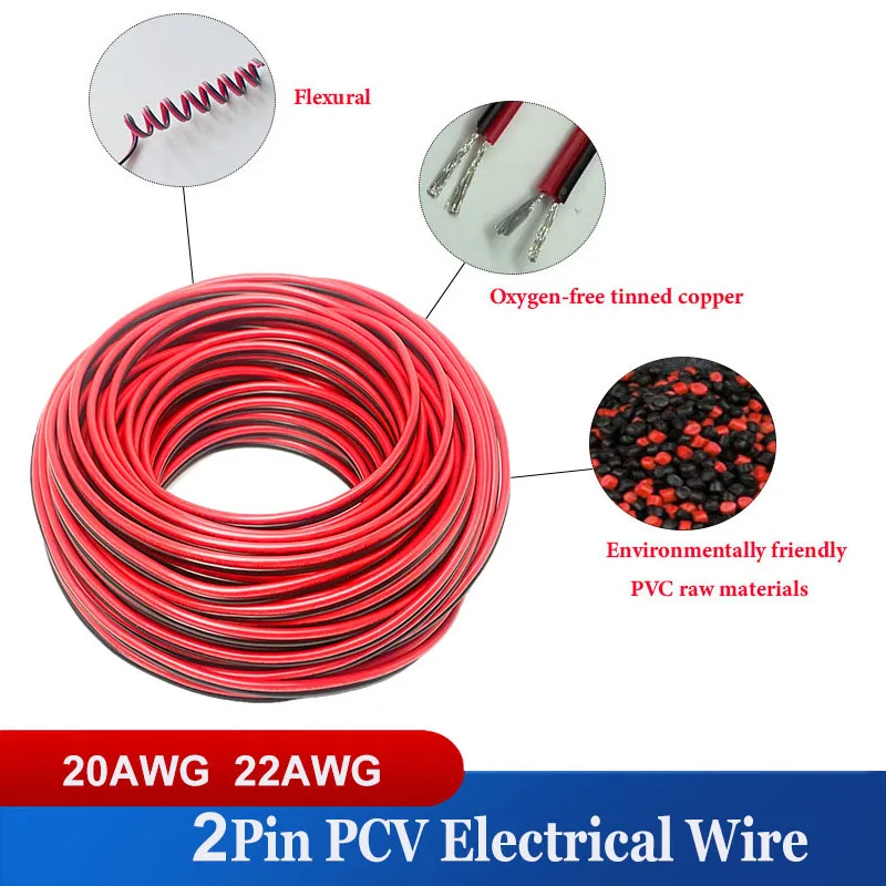 UL2468 22/20AWG Tinned Copper Red Black Electric Wire For Car Speaker Fan Led Strip Light DIY Extension Cable