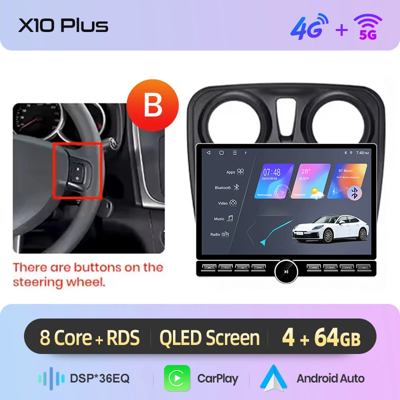 Junsun 13.1″ QLED draadloze CarPlay Android Auto autoradio voor Renault Logan 2 Sandero 2 2014-2019 intelligente systemen DSP SWC